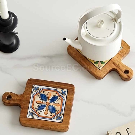禮品訂造陶瓷實木杯墊隔熱墊紀念品