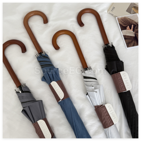 禮品訂造復古木柄黑膠雨傘紀念品