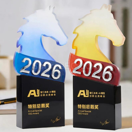 禮品訂造馬年水晶獎座紀念品