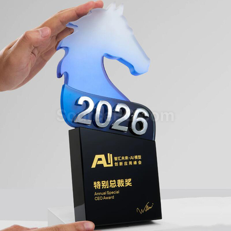 禮品訂造馬年水晶獎座紀念品
