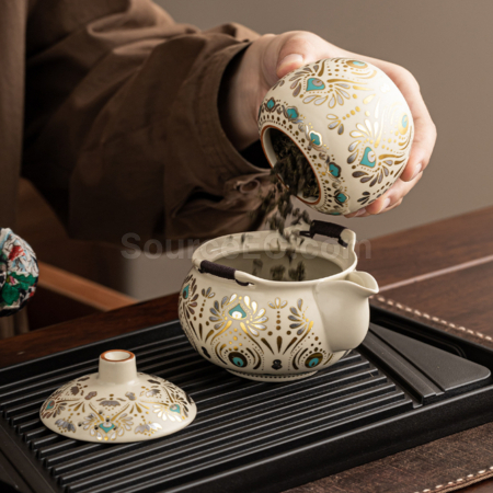 禮品訂造敦煌風翎陶瓷旅行茶具套裝紀念品