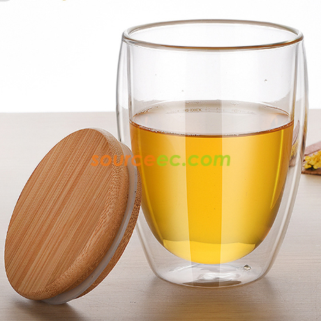 禮品訂造竹蓋雙層玻璃杯紀念品
