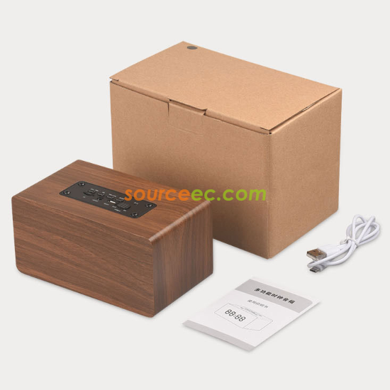 禮品訂造木纹无线蓝牙闹钟喇叭紀念品