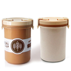600ML  創意小麥秸稈早餐喝粥湯杯便攜閥門密封湯罐杯